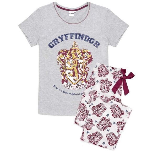 Harry Potter Womens/Ladies Gryffindor Long Pyjama Set / Gray/White/Maroon - Picture 1 of 6